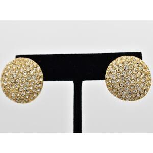 Celebrity NY Crystal Clip On Earrings Rhinestone Round Shiny Signed 1980s BinBB